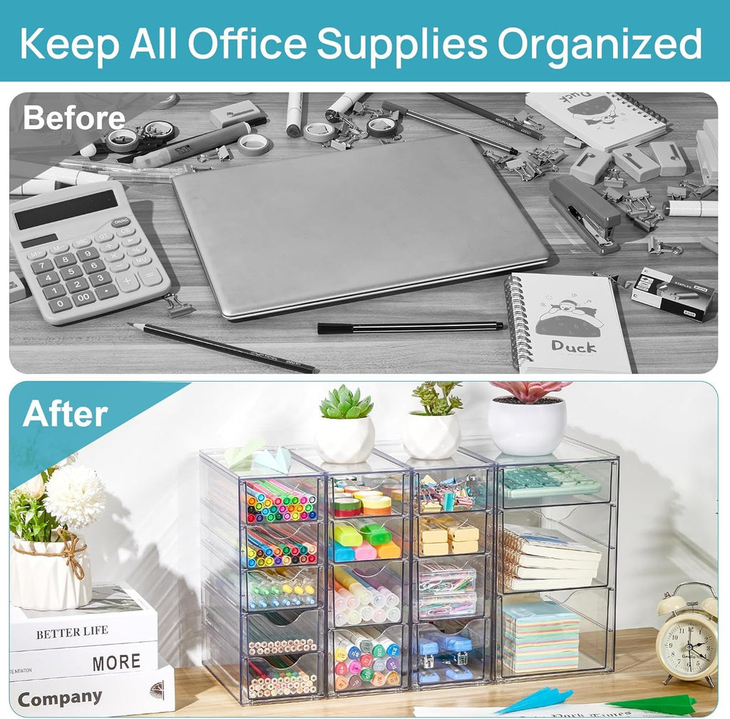 Acrylic Organizer with 16 Drawers (4 Set),Clear Storage Drawers for Office Supplies,Desk Organization and Storage for Makeup,Jewelry,Art Crafts