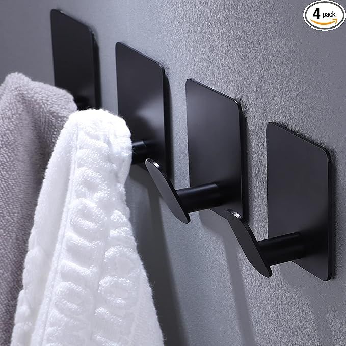 Adhesive Hooks  4 Pack Towel Coat Hooks Wall Hook Stick on Bathroom or Kitchen