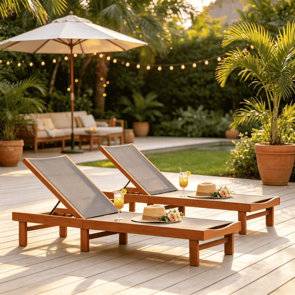 Adjustable 5-Position Backrest Outdoor Wood Chaise Lounge Chair for Comfortable Outdoor Relaxation-Two chairs