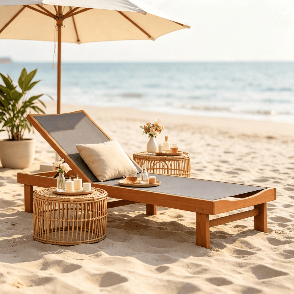 Adjustable 5-Position Backrest Outdoor Wood Chaise Lounge Chair for Comfortable Outdoor Relaxation