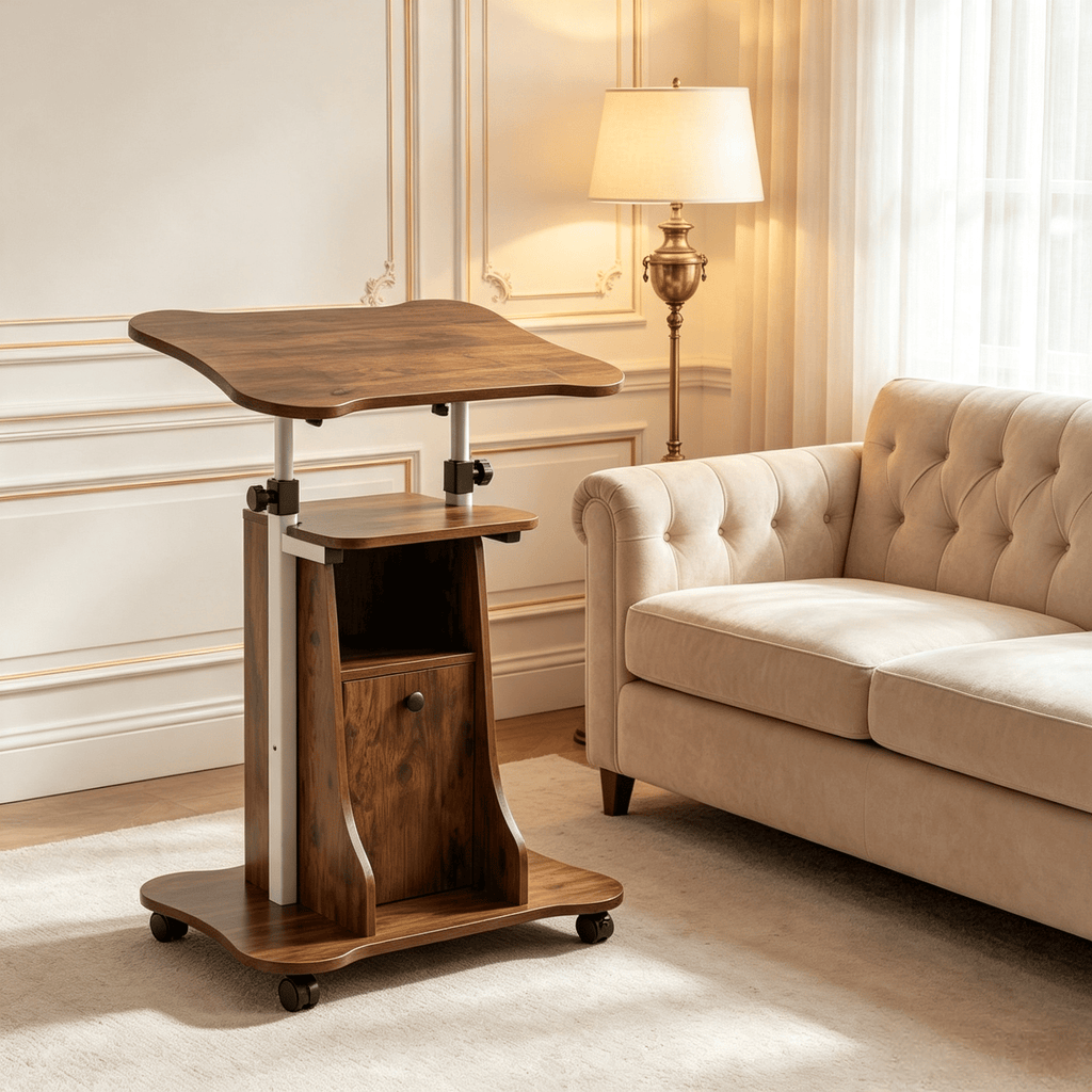 Adjustable Mobile Standing Desk Cart with Tilt Desktop And Cabinet for Home Office Organization And Storage