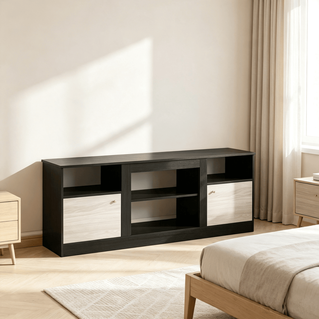 Adjustable Shelf Entertainment Center for 65" TVs with Open Compartment Modern Living Room Furniture Wood TV Stand