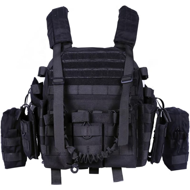 Adjustable Weighted Training Vest with Weight Pockets, Modular Workout Vest with Detachable Pouches and Breathable Padding for Fitness, Outdoor Training, Airsoft and Paintball, Black