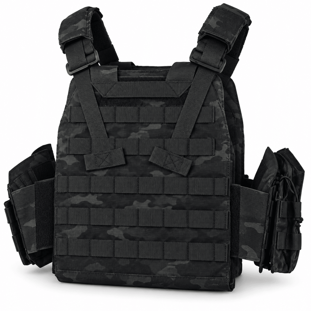 Adjustable Weighted Training Vest with Weight Pockets, Modular Workout Vest with Detachable Pouches and Breathable Padding for Fitness, Outdoor Training, Airsoft and Paintball, Black