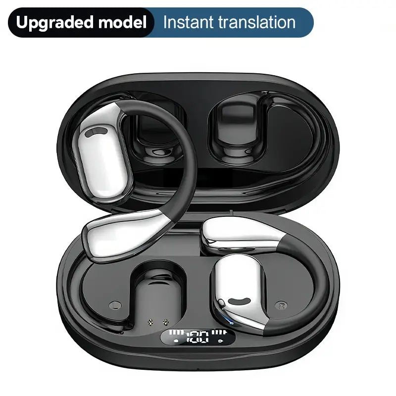 Ai translation headset, bone-guided wireless headset, real-time translation in 144 languages, intelligent noise cancellation with 6 microphones, real-time translation of meeting notes, touch control,