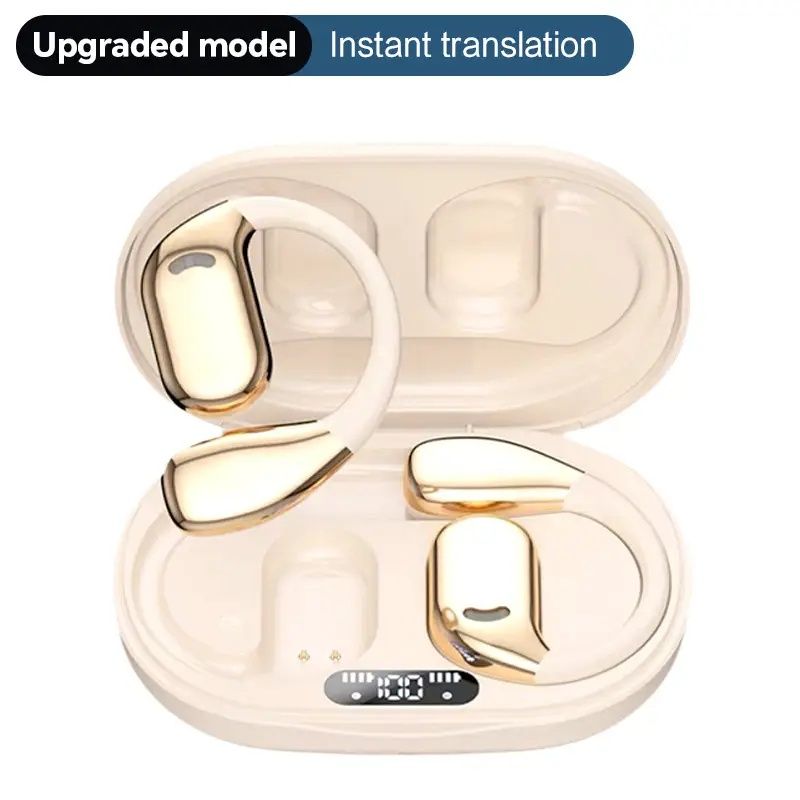 Ai translation headset, bone-guided wireless headset, real-time translation in 144 languages, intelligent noise cancellation with 6 microphones, real-time translation of meeting notes, touch control,