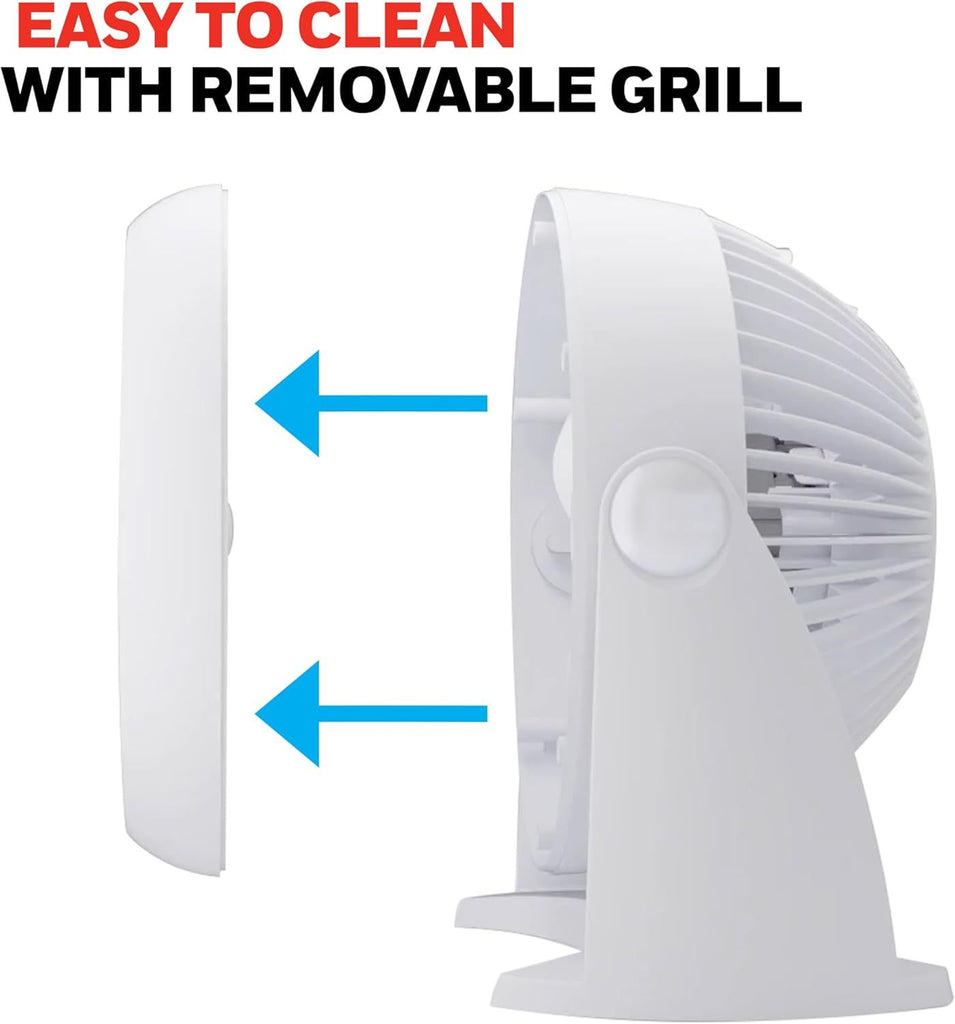 Air Circulator, Small Tabletop Fan, Quiet Personal Fan for Home or Office, 3 Speeds, 90 Degree Pivoting Head, White, HT-904