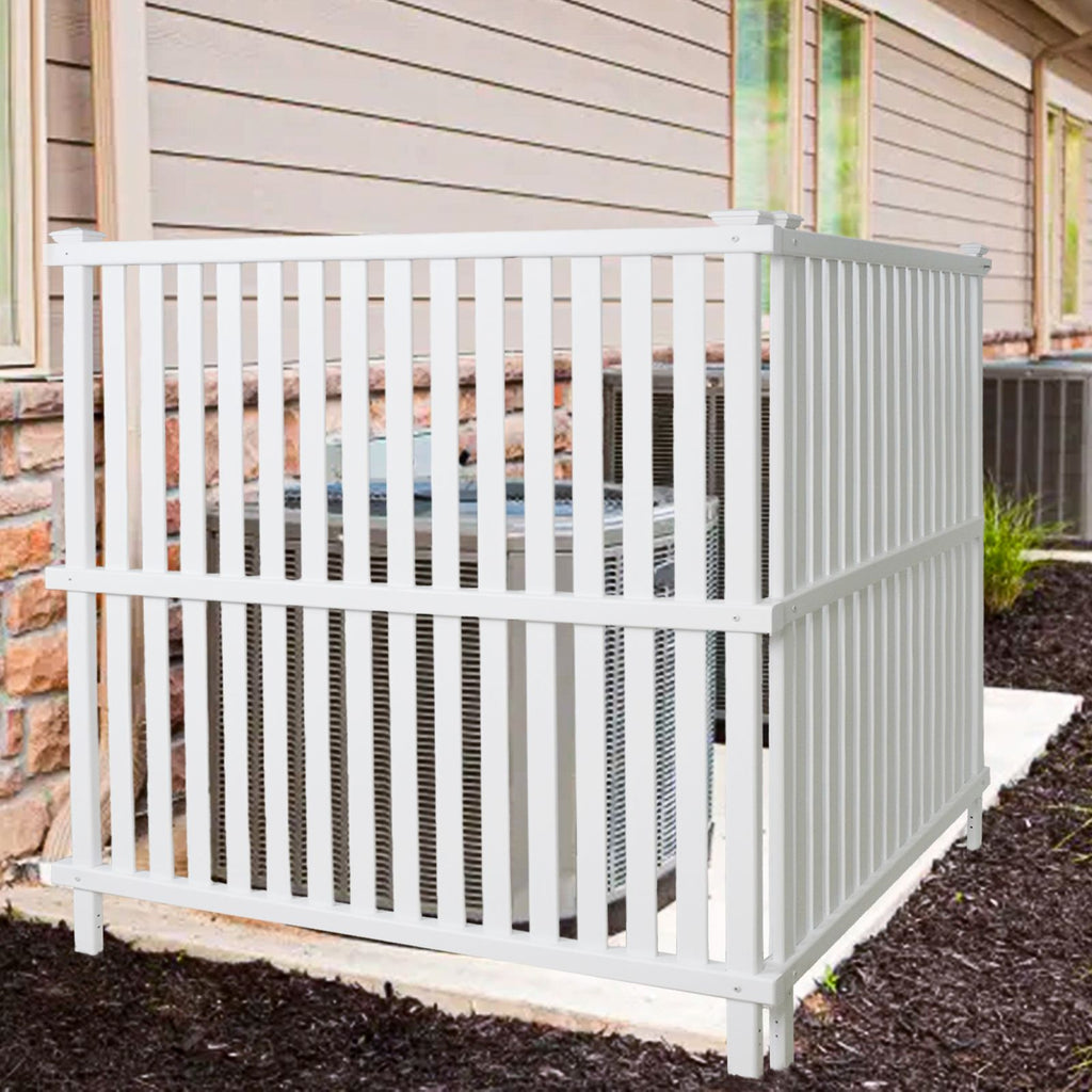 Air Conditioner Fence, Trash Can Vinyl Privacy Fence White Panel for Outside, Outdoor Pool Equipment Enclosure with Metal Stakes, (2-Pack)