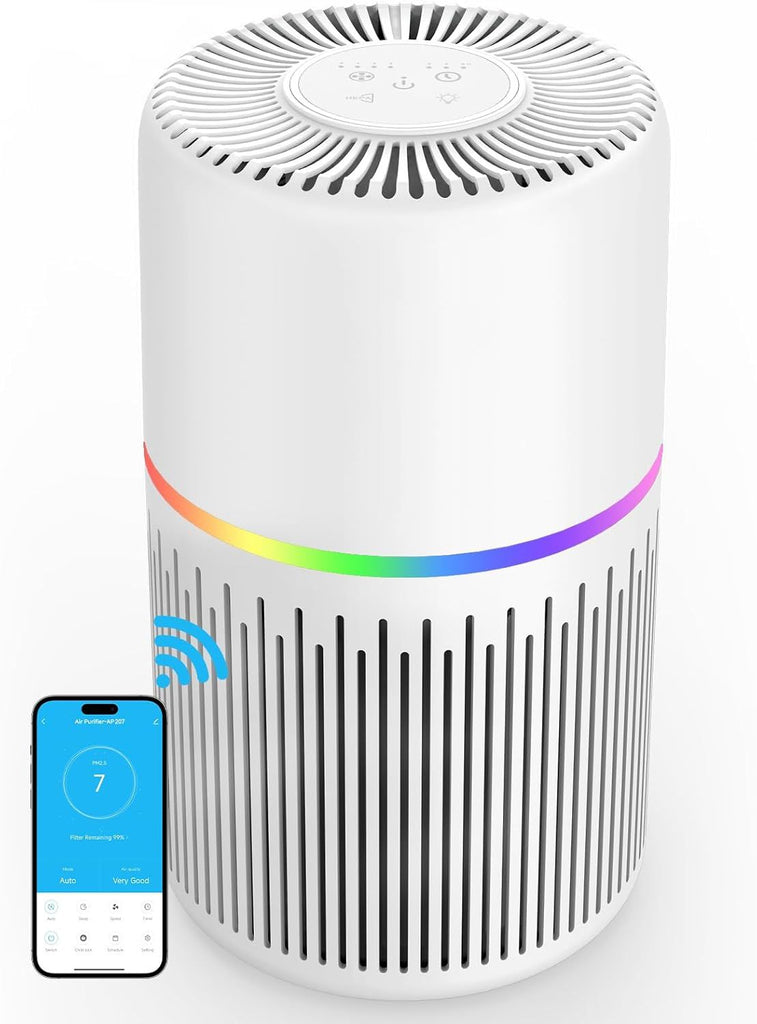 Air Purifiers for Home,H13 True HEPA Air Purifier Up to 1300 Ft² Cleaner with 360° Air Inlet RGB Lights,13dB Air Purifier with APP Alexa Control Pet Hair, Dust, Smoke Wirld fire Pollen