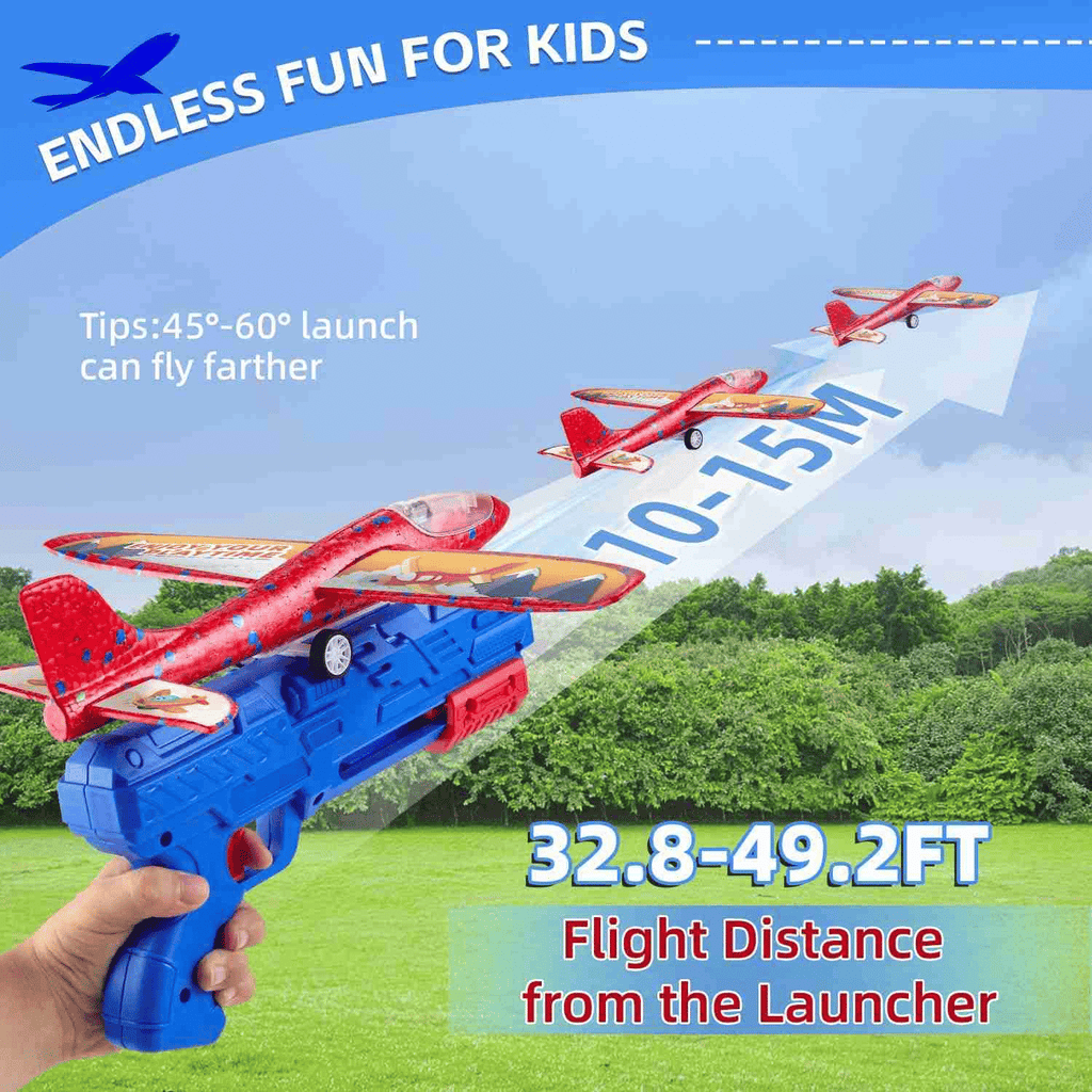 Airplane Launcher Toys, 2 Flight Modes LED Foam Glider Catapult Plane, Outdoor Flying Toy for Kids, Birthday Gifts for Boy Girl 4 5 6 7 8 9 10 11 12 Year Old, B-Day Party Supplies
