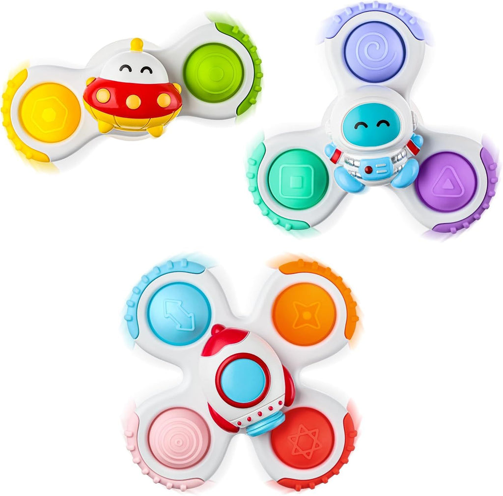 ALASOU 3PCS Pop Suction Cup Spinner Toys for 1 Year Old Boy Girl |Novelty Spinning Tops Toddler Toys Age 1-2|Sensory Baby Bath Toy for Toddlers 1-3|12 18 Months Boy Birthday Gift for Infant