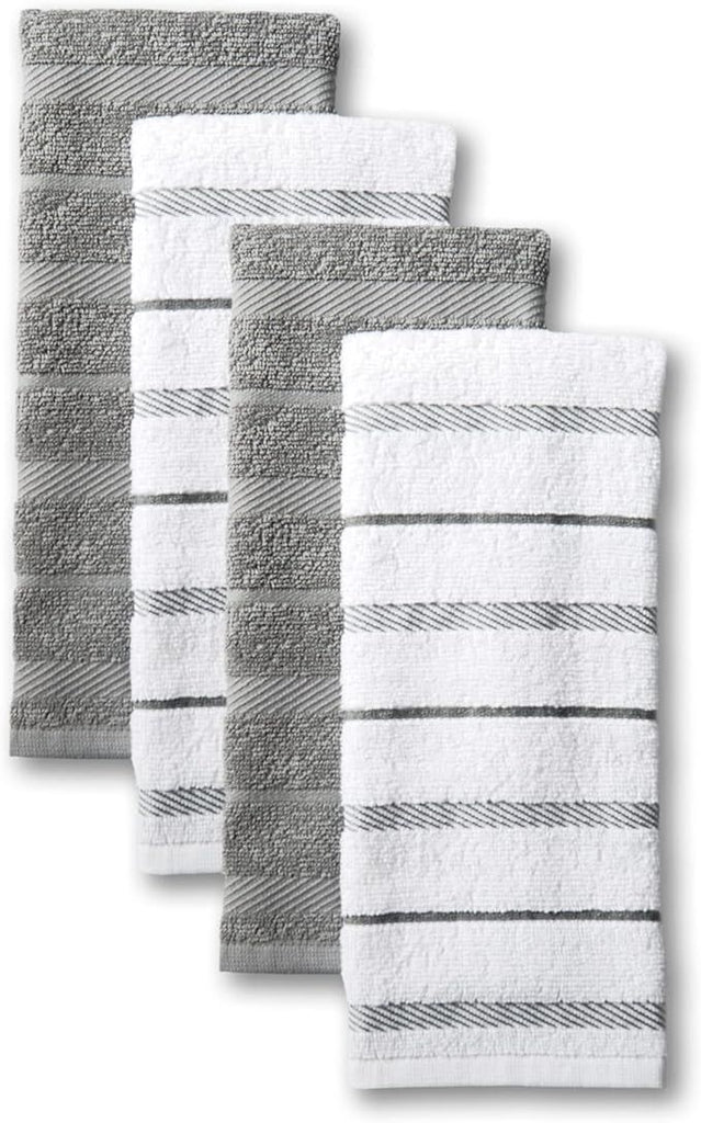 Albany Kitchen Towel 4-Pack Set, Grey/White, 16"x26"