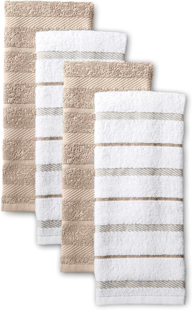 Albany Kitchen Towel 4-Pack Set, Milkshake Tan/White, 16"x26"