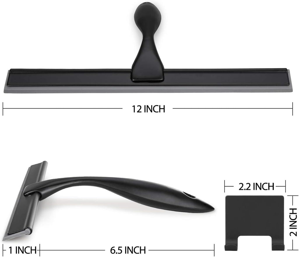 All-Purpose Shower Squeegee for Shower Doors, Bathroom, Window and Car Glass - Black, Stainless Steel, 12 Inches