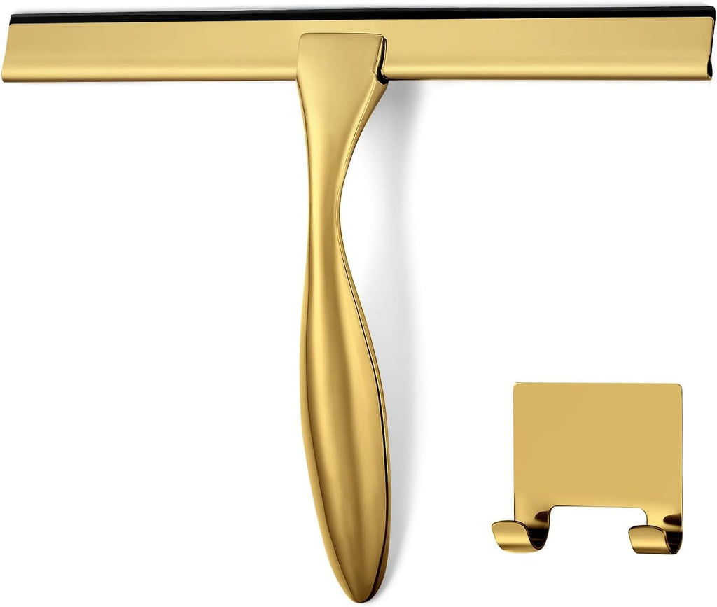 All-Purpose Shower Squeegee for Shower Doors, Bathroom, Window and Car Glass - Brass, Stainless Steel, 12 Inches