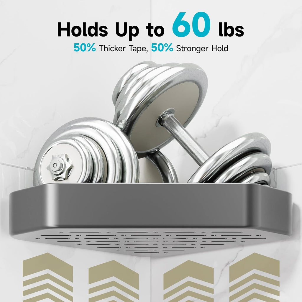 Aluminum Corner Shower Caddy 4-Pack, Never Rust, No Drilling Adhesive Shelves, Stainless Rack with Soap Holder, Large Capacity Bathroom Organizers and Storage, Wall-Mounted Kitchen & Home Decor