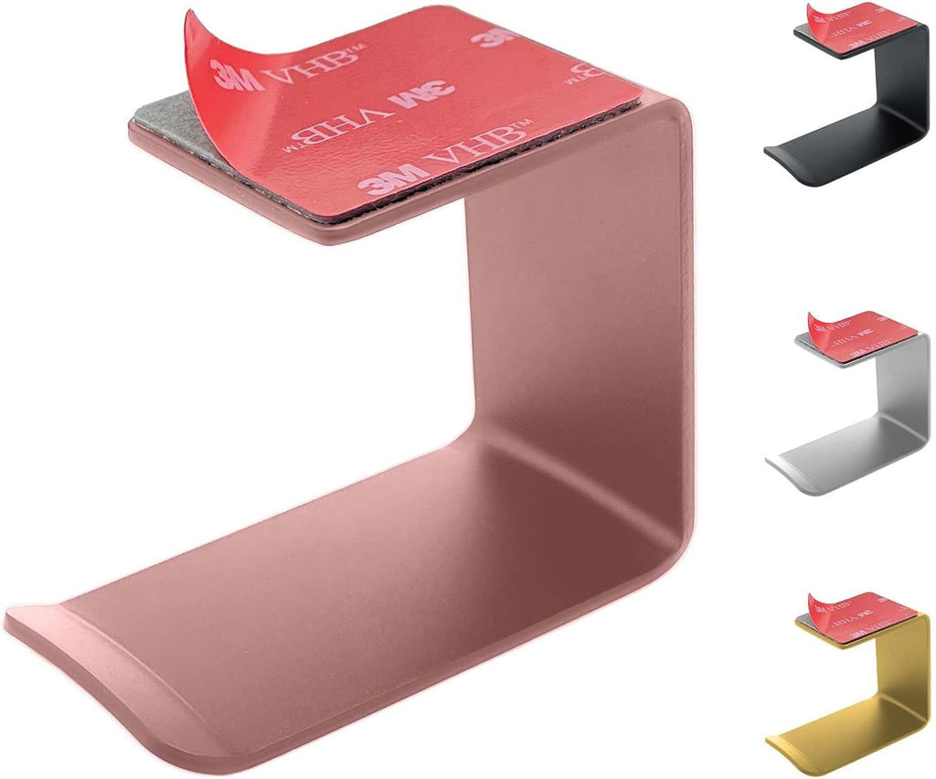 Aluminum Under-Desk Headphone Hook, with Strong Adhesive Tape, Holds 5 lbs (Pink)
