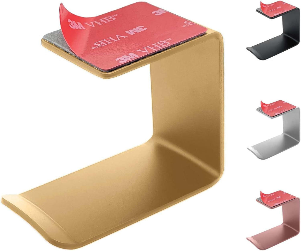 Aluminum Under-Desk Headphone Hook, with Strong Adhesive VHB Tape, Holds 5 lbs (Gold)