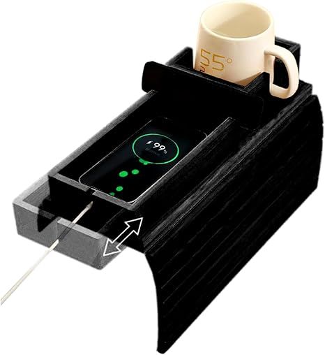 amboo Couch Cup Holder - Detachable Sofa Armrest Tray, Anti-Slip Foldable Sofa Table Tray for Drinks, Cellphone, Remote, Snacks, Versatile 2-in-1 Couch Arm Tray Set (Black)