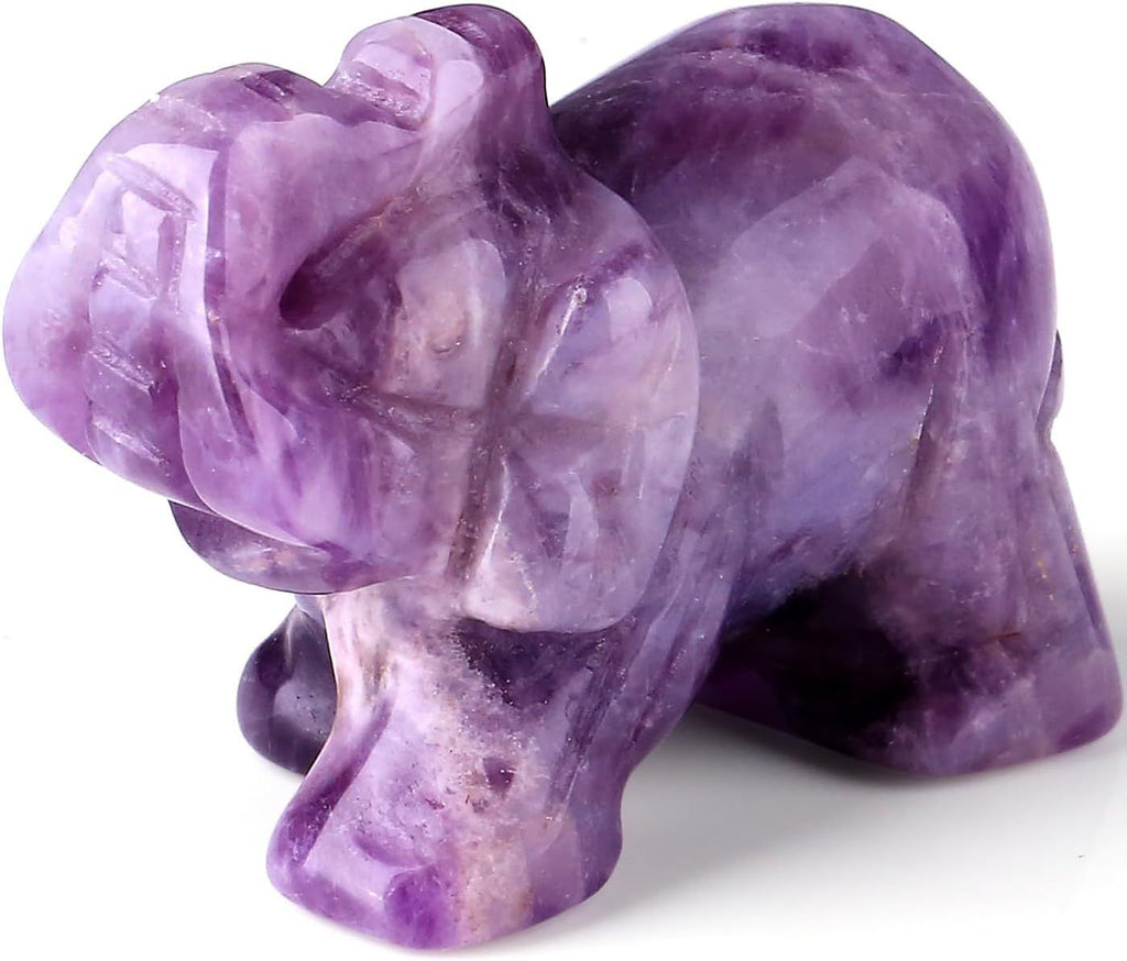 Amethyst Elephant Decor Statue Crystals Healing Stones Crystal Pocket Figurines Cute Stocking Stuffers Sculpture Gemstones Spiritual Home Office Desk Purple Decor Elephant Gifts for Women