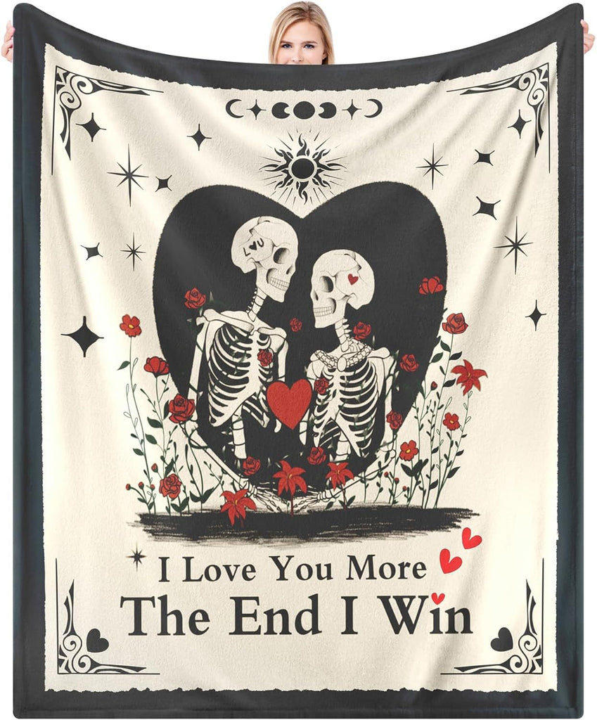 Anniversary Couple Gift Blanket for Her Him,Skull Lover Throw Blanket for Boyfriend Girlfriend 60"X52",I Love You More Wedding Birthday Gift for Husband Wife,Christmas Skeleton Decor Present for Women