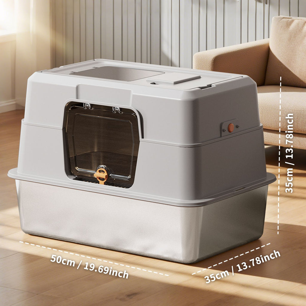 Anti-Odor Stainless Steel Cat Litter Pan, Durable Enclosed Cat Litter Box with High Sides to Prevent Scatter