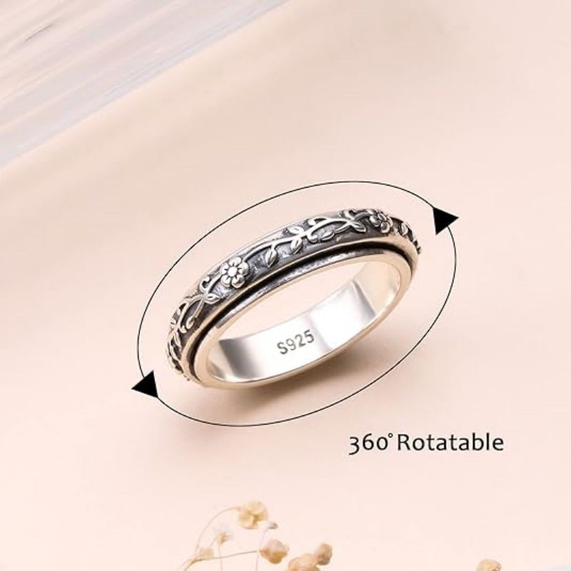 Anxiety Relieve Rings 925 Sterling Silver Spinner Fidget Ring Worry Stress Relieving Boredom ADHD Autism Ring Platinum Plated Jewelry Birthday Gifts for Women Men