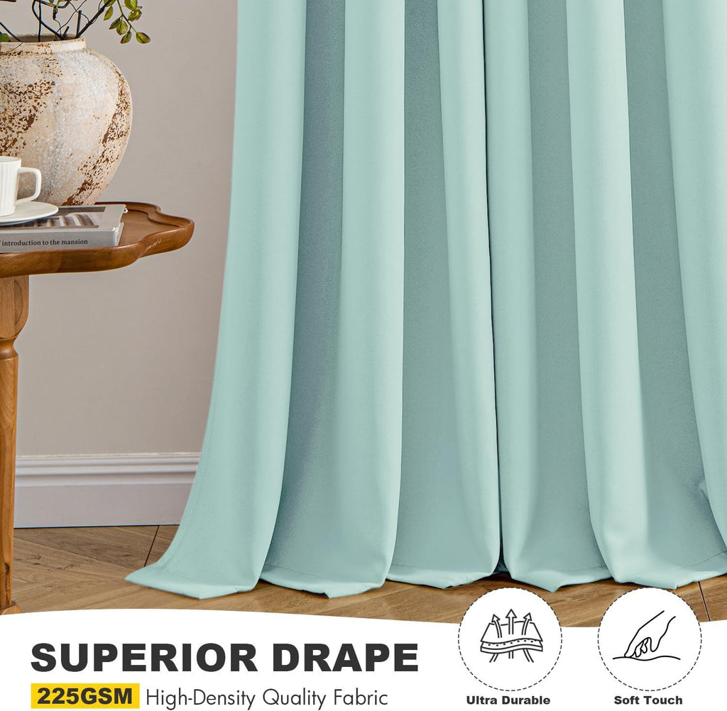 Aqua Blackout Curtains for Bedroom Living Room 63 Inches Long 2 Panels, Thermal Insulated Room Darkening Drapes Solid Grommet Noise Reduction Light Blocking Window Treatments 40x63 Inch