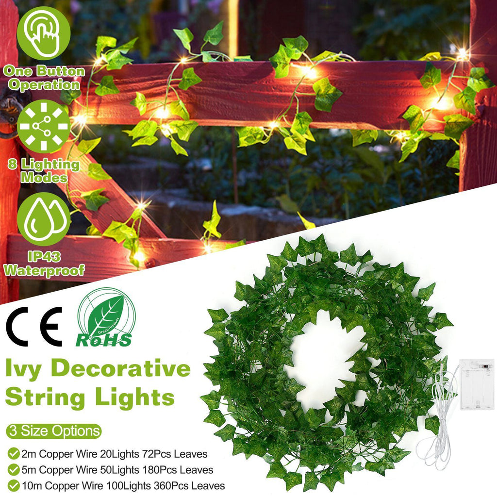 Artificial Ivy Battery Powered String Lights 360Pcs Leaves 100Pcs LED Beads Fake Leaf Fairy Lamps DIY Decorative Night Light For Wedding Kitchen Wall Decoration GPCT3044