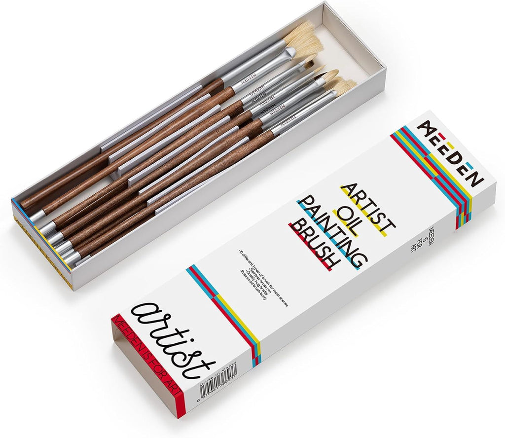 Artist Oil Paint Brush Set: 10 Pcs Hog Bristle Art Paint Brushes - Professional Oil Paint Brushes with Wood Long Handle - Perfect for Adults Canvas Painting