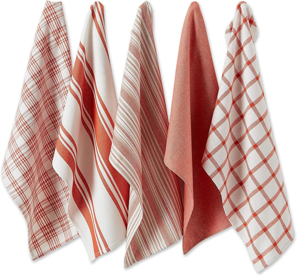 Assorted Woven, Kitchen Dishtowel Set, 18x28, Spice, 5 Piece