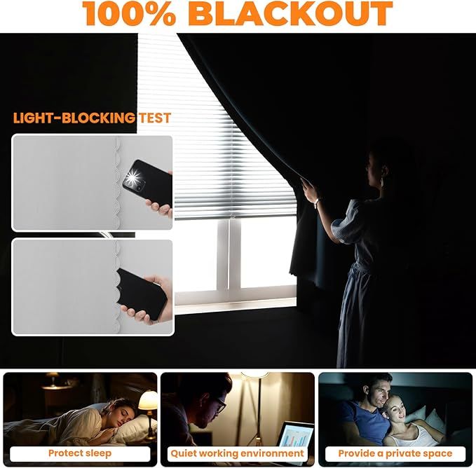 Autohesion Curtains for Windows Bedroom Blackout Curtains for  Thermal Lnsulated No Drill