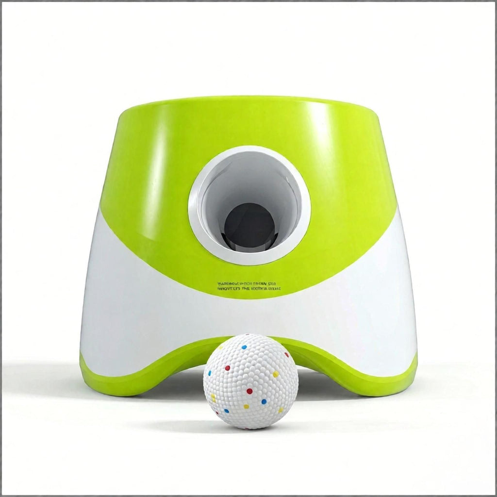 Automatic Dog Ball Launcher Green with 5 X 2.3' ETPU Balls 3 Distance Settings (20/33/46 Ft) for Small to Medium Breeds Pet Exercise Toy