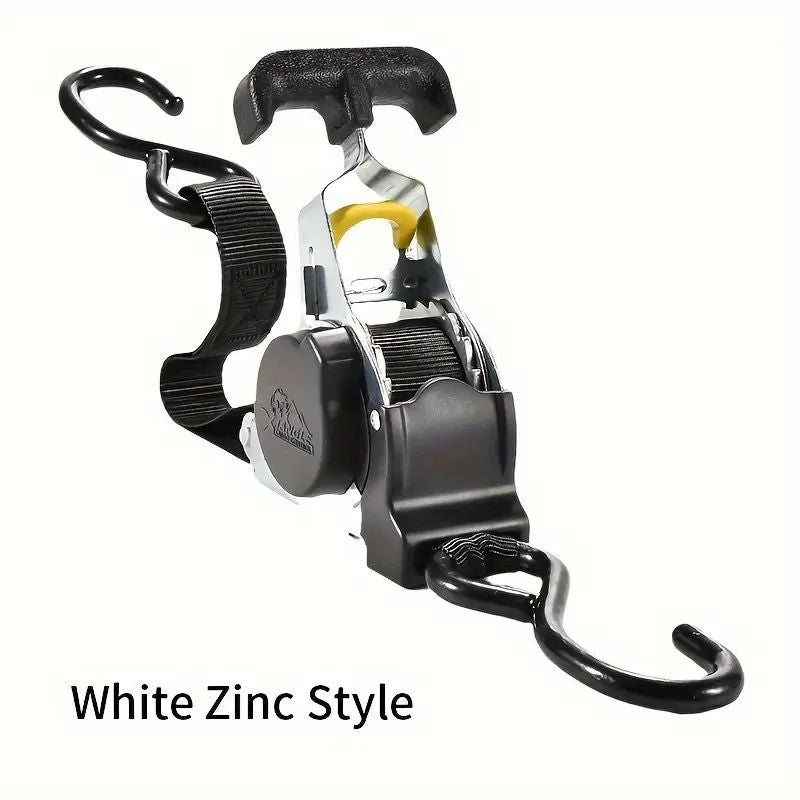 Automatic ratchet tension belt tensioner, steel, heavy duty harness for luggage, motorcycle and cargo holding, with automatic belt recovery function, no assembly required