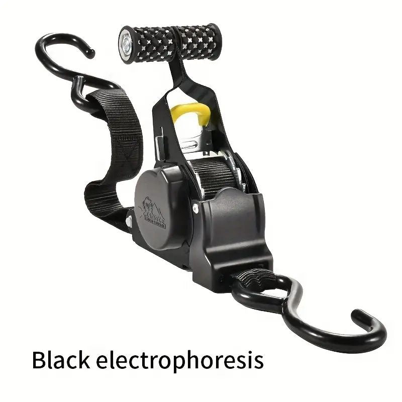 Automatic ratchet tension belt tensioner, steel, heavy duty harness for luggage, motorcycle and cargo holding, with automatic belt recovery function, no assembly required