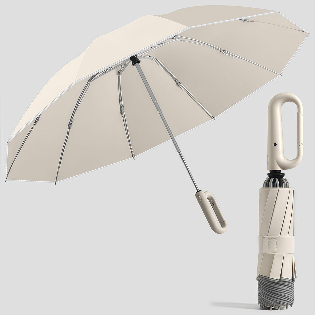 Automatic Reverse Folding Umbrella with Wrist Strap, Sun & Rain Umbrella with High-Reflective Trim, Windproof Sun Protection Parasol with Aluminum Alloy Frame and Black Coating