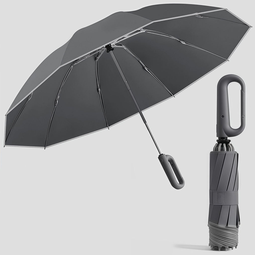 Automatic Reverse Folding Umbrella with Wrist Strap, Sun & Rain Umbrella with High-Reflective Trim, Windproof Sun Protection Parasol with Aluminum Alloy Frame and Black Coating
