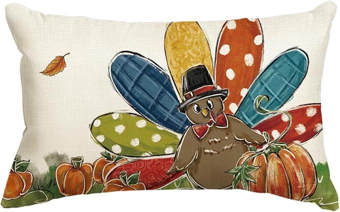 AVOIN colorlife Thanksgiving Turkey Pumpkin Throw Pillow Cover, Thanksgiving Fall Cushion Case for Sofa Couch