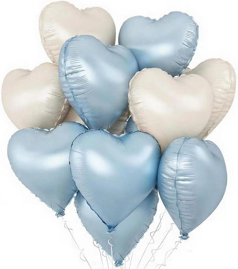 Baby Blue Heart Balloons,12Pcs Blue Cream Heart Shaped Foil Balloons,18Inch Pastel Blue Helium Balloon for Baby Shower Gender Reveal Birthday Anniversary Engagement Wedding Valentine Party Decorations