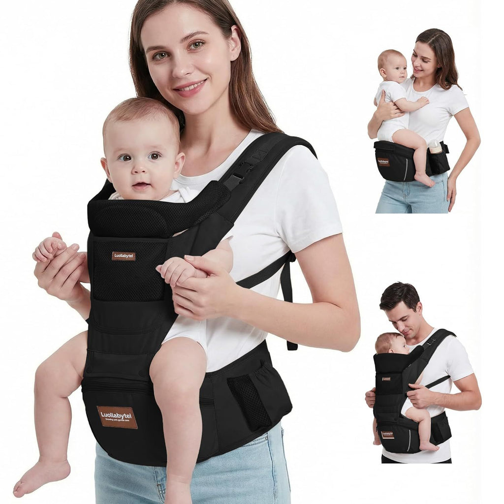 Baby Carrier with Hip Seat, 6-in-1 Baby Carrier Newborn to Toddler, Forward-Facing Carry for Active Babies, Adjustable Detachable Infant Carrier, Hands-Free Baby Holder