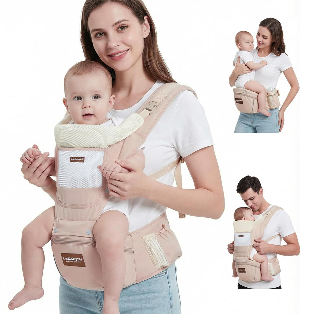Baby Carrier with Hip Seat, 6-in-1 Baby Carrier Newborn to Toddler, Forward-Facing Carry for Active Babies, Adjustable Detachable Infant Carrier, Hands-Free Baby Holder