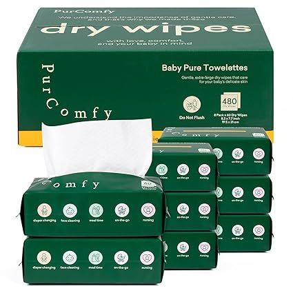 Baby Dry Wipes for Newborn, 8 Pack Plant-Based & Hypoallergenic Disposable Cloths for Baby Diaper Changes,