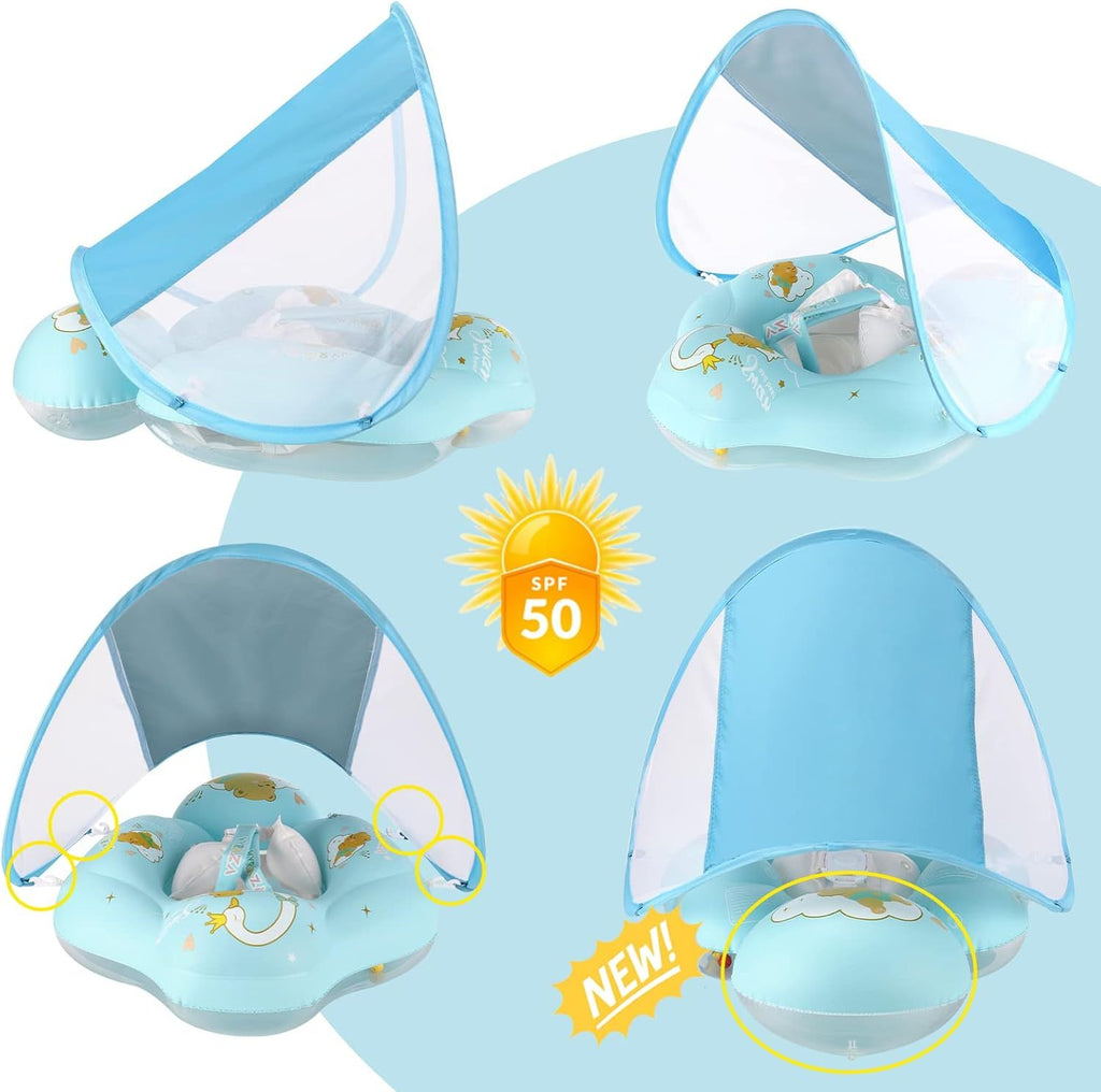 Baby Float with Canopy UPF50+ Sun Protection for Infant Newborn Toddler Inflatable Swimming Spring Swim Water Float 0-36 Months with Balance Ball Safety Seat