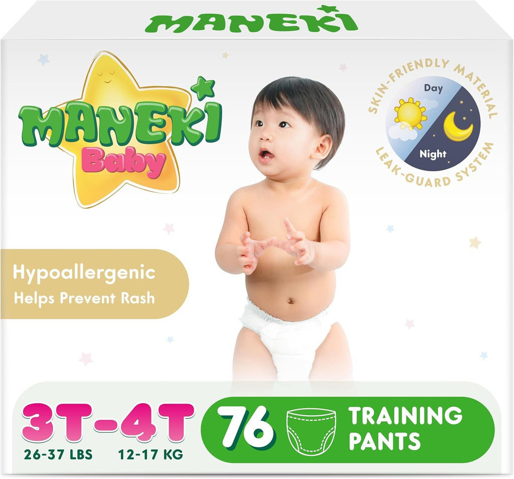Baby Hypoallergenic Potty Training Pants 3T–4T, 76 Count (26–37 lbs), , Soft, Unscented & High Absorbency for Overnight & Daily Use (Pack May Vary)