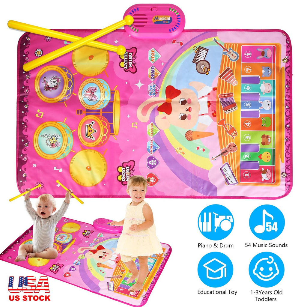 Baby Musical Mat With 55 Music Sounds Toddler Toys Floor Piano Keyboard Mat Drum Mat Carpet Educational Musical Learning Toy Infant Music Toy for 1 2 3 Years Old Boys Girls