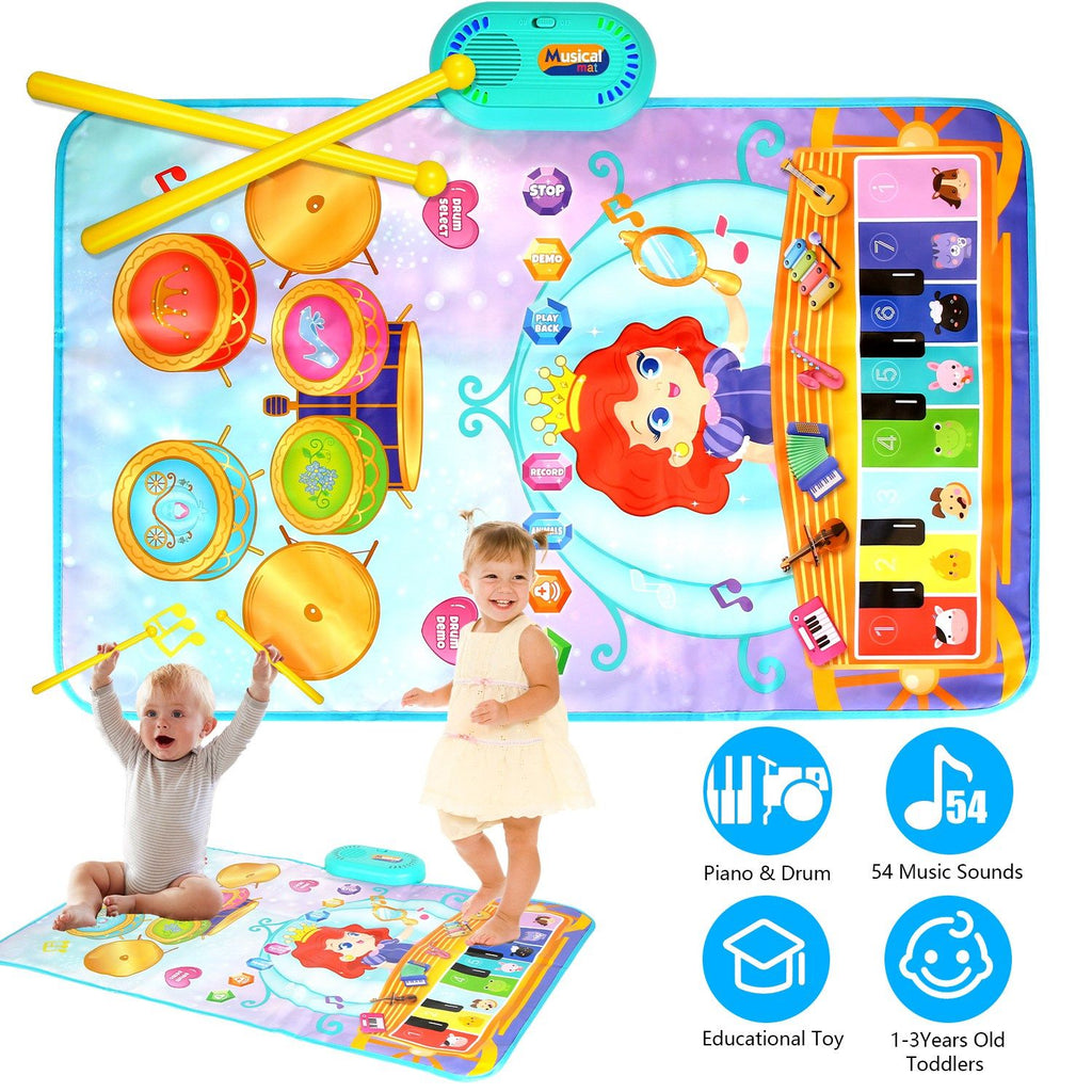 Baby Musical Mat With 55 Music Sounds Toddler Toys Floor Piano Keyboard Mat Drum Mat Carpet Educational Musical Learning Toy Infant Music Toy for 1 2 3 Years Old Boys Girls