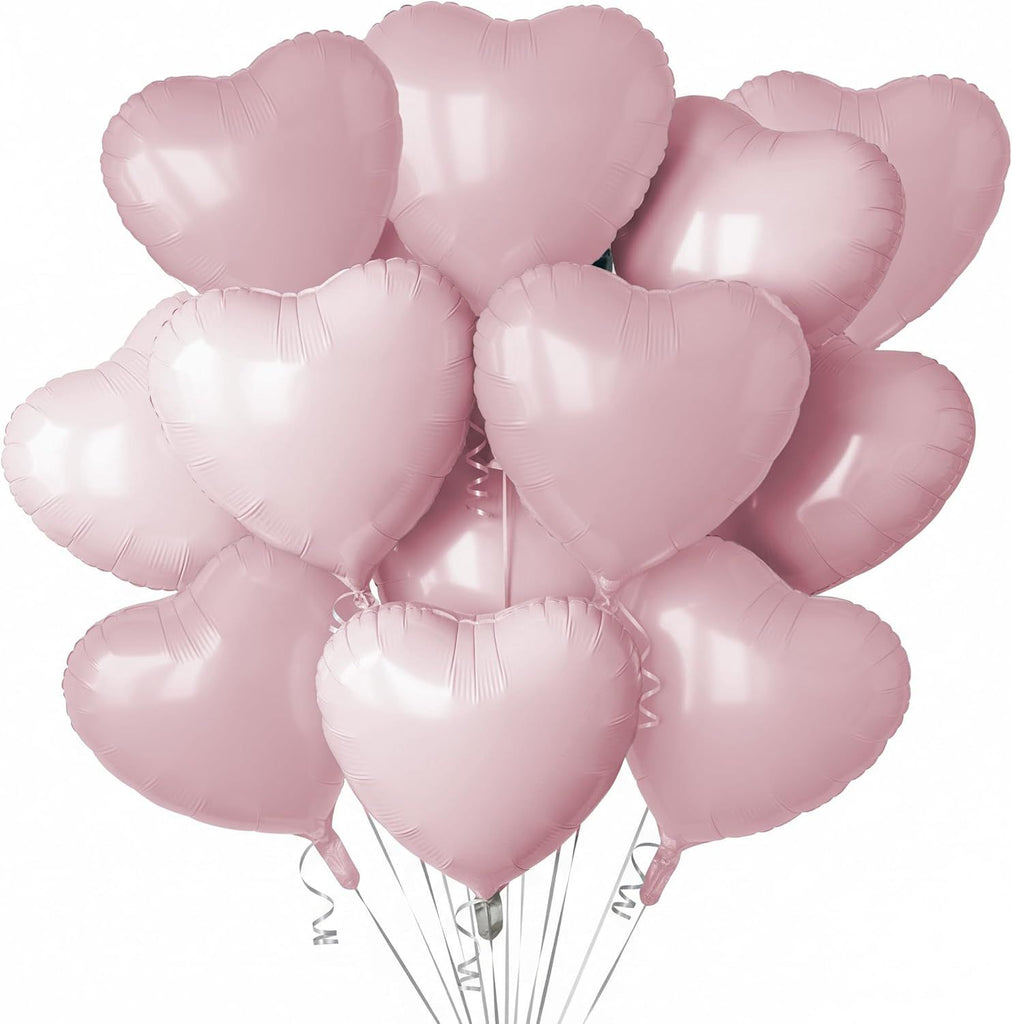 Baby Pink Heart Balloons,12Pcs Pink Heart Shaped Foil Balloons,18Inch Pastel Pink Helium Balloon for Baby Shower Gender Reveal Birthday Anniversary Engagement Wedding Valentine Party Decorations