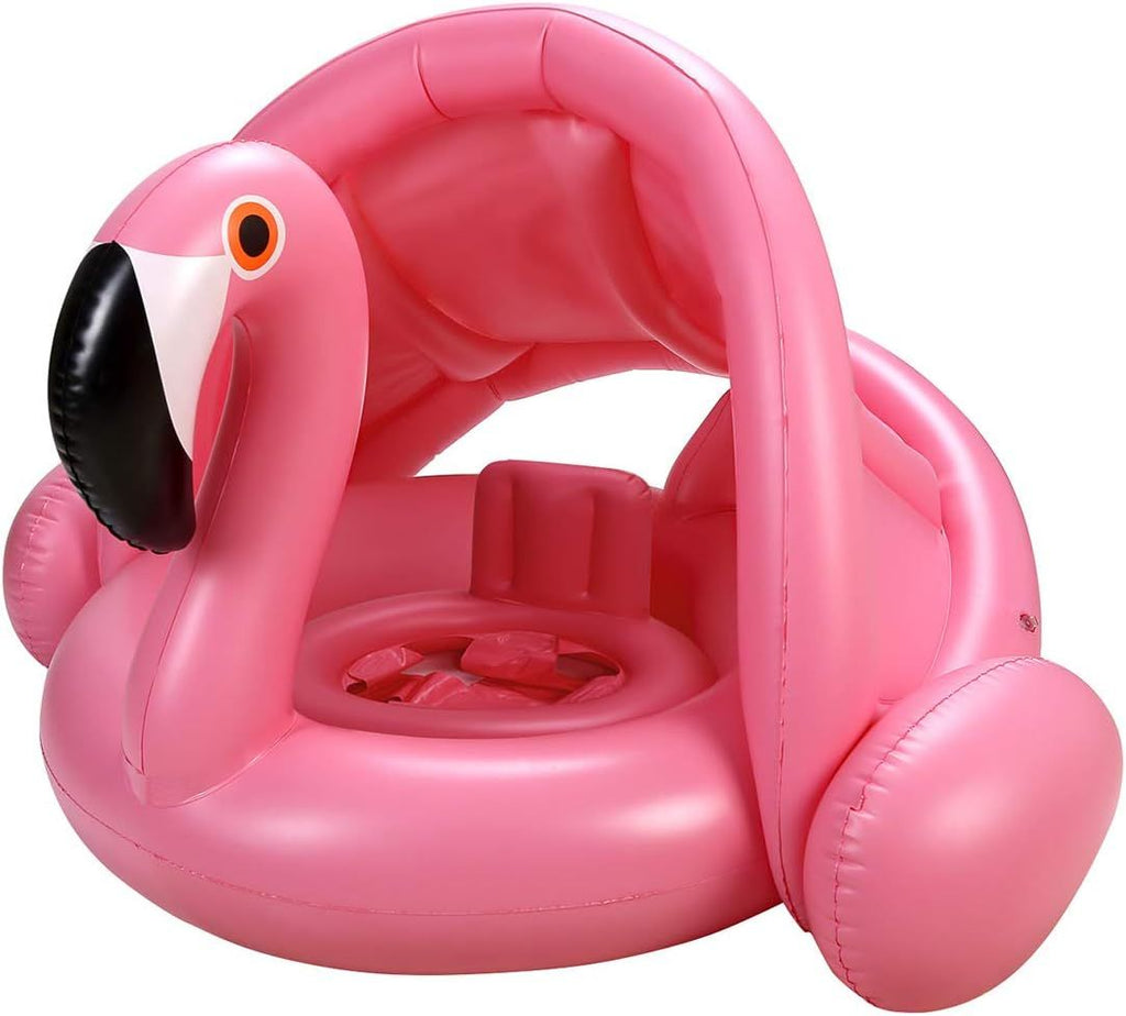 Baby Pool Float with Canopy, Flamingo Inflatable Swimming Ring, Infant Pool Floaties Sunshade Toys for Baby Girls Boys Toddlers Pink