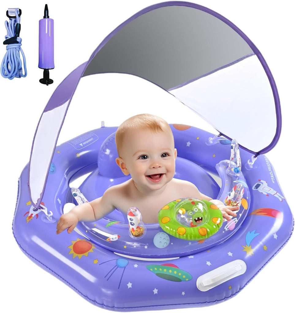 Baby Pool Float with Canopy,Interactive Toy Play Console & Adjustable Safety Seat | Infant Pool Float with Handle | Baby Float with Canopy Removable UPF50+ Sun Protection for Pool, Lake & Beach
