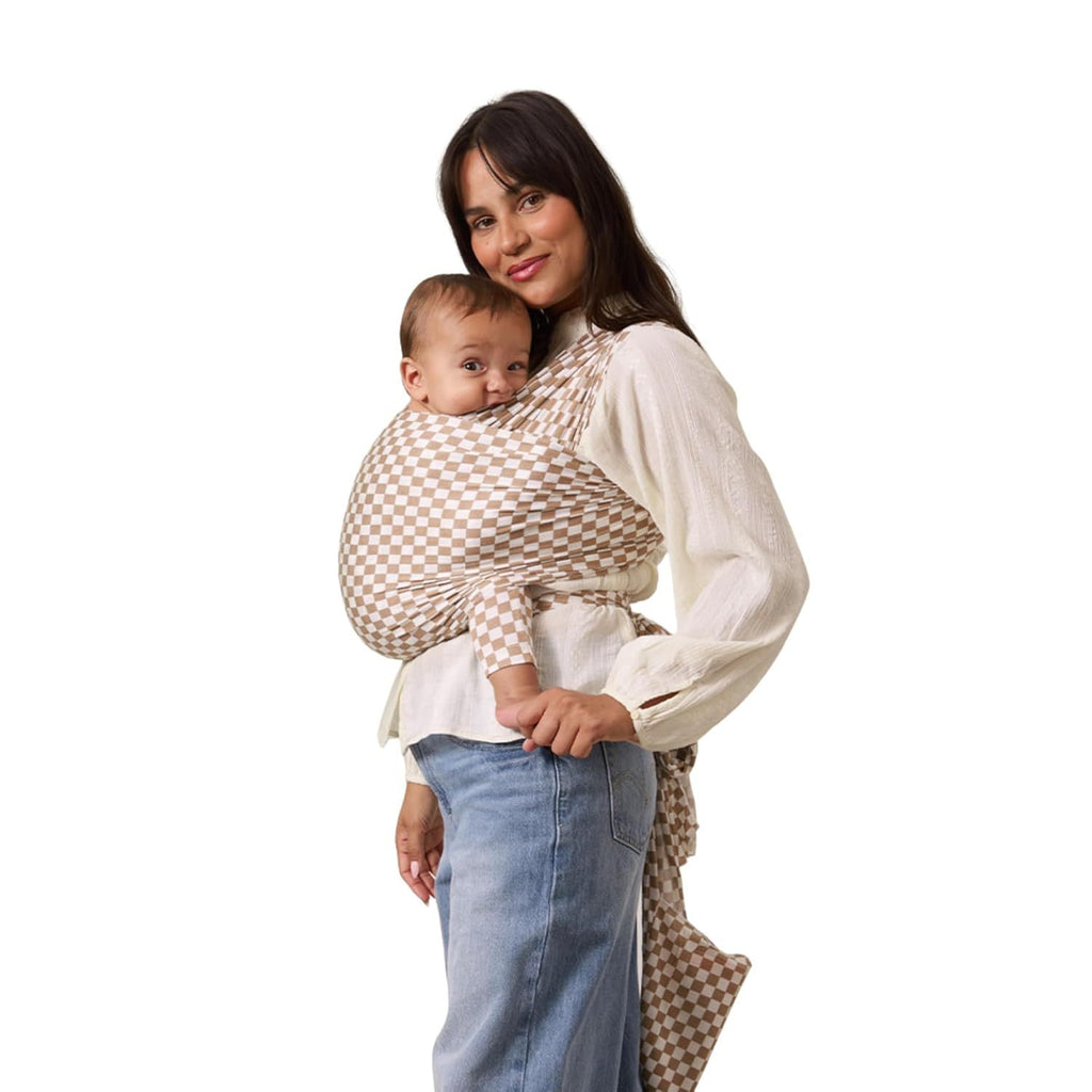 Baby Wrap, Buttery-Soft Baby Carrier Newborn to Toddler 8-25 Lbs., Lightweight & Hands-Free Breathable Summer Carrier, Baby Wearing & Postpartum Essential, New Mom Gift, Natural + Grey Stripe